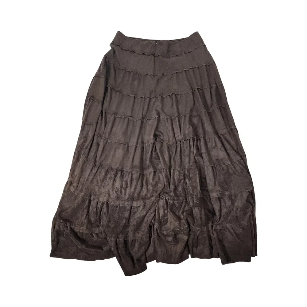 Tribal Brown Faux Suede Tiered‎ Maxi Skirt Womens Size 6 Boho Western 41760-435